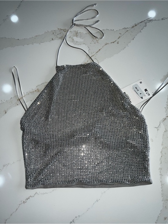 Zara Tops - Zara Silver Sequin Halter Crop Top -